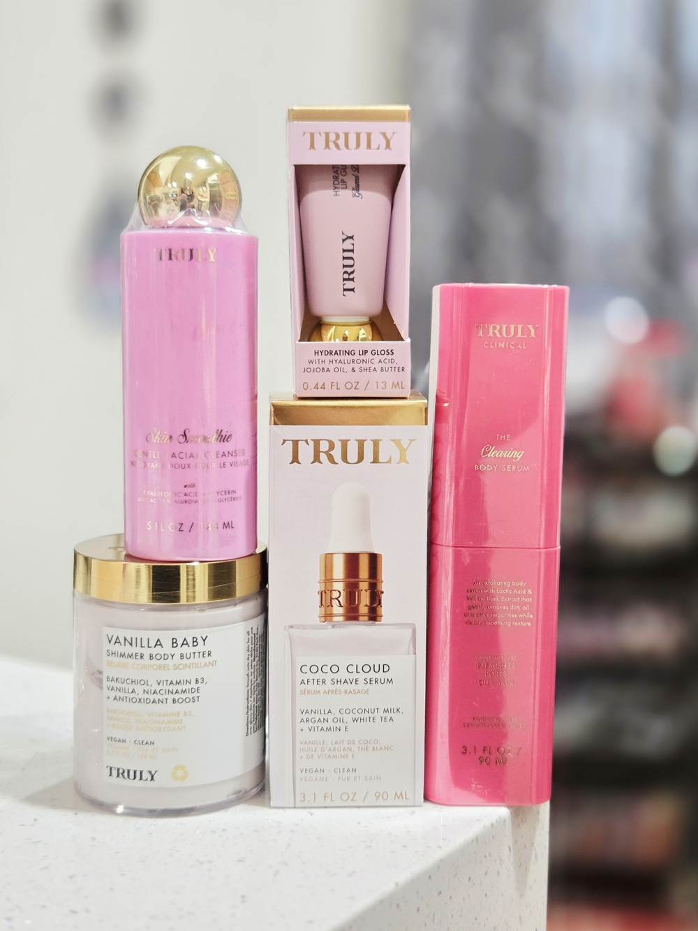 TRULY Pink Face Cleanser, After Shave Butter/Serum, Body Serum & Lip Gloss Set